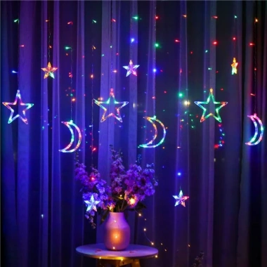 Dây đèn LED nháy rèm trăng sao - Trang trí ngoài trời, cắm điện, giảm giá 8 Dây đèn LED nháy rèm trăng sao - Trang trí ngoài trời, cắm điện, giảm giá 8