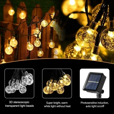 Dây Đèn LED Pha Lê 5-10m Năng Lượng Mặt Trời Chống Nước 8 Kiểu Nháy Trang Trí Ngoại Cảnh 2