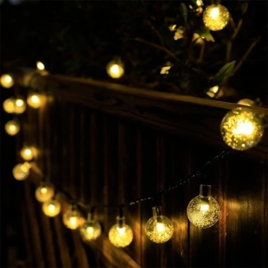 Dây Đèn LED Pha Lê 5-10m Năng Lượng Mặt Trời Chống Nước 8 Kiểu Nháy Trang Trí Ngoại Cảnh 5
