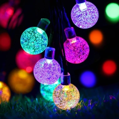 Dây Đèn LED Pha Lê 5-10m Năng Lượng Mặt Trời Chống Nước 8 Kiểu Nháy Trang Trí Ngoại Cảnh 8