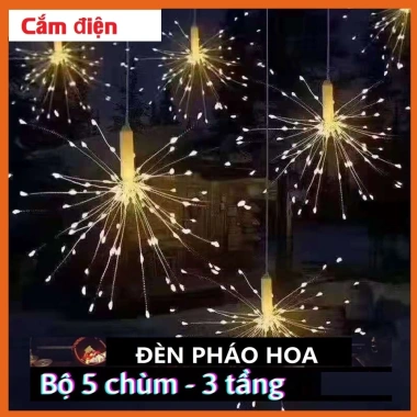 Dây Đèn LED Pháo Hoa 3 Tầng 5 Chùm Màu Vàng - Trang Trí Siêu Đẹp Giá ưu đãi 65.000₫