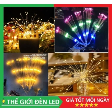 Dây đèn LED pháo hoa 3m bộ 5 dây ánh sáng vàng đa màu, trang trí lễ Tết giảm giá