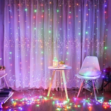 Dây đèn LED rèm 3x3m 6x3m 24 sợi nháy 8 chế độ trang trí Tết Noel giá 119.000 VND