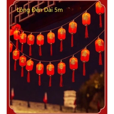 Dây đèn LED rèm lồng đèn đỏ may mắn - Trang trí Tết, chống thấm, cắm điện, đầu nối