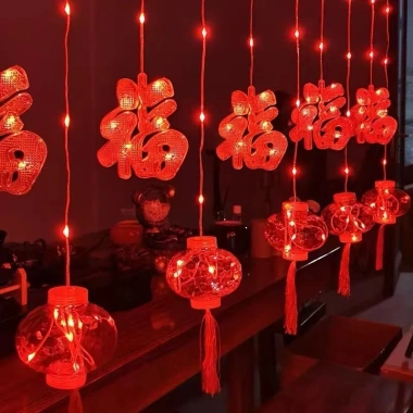 Dây đèn LED rèm lồng đỏ may mắn, trang trí Tết, chống thấm ngoài trời, 165k 4