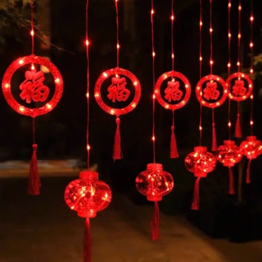 Dây đèn LED rèm lồng đỏ may mắn, trang trí Tết, chống thấm ngoài trời, 165k 6