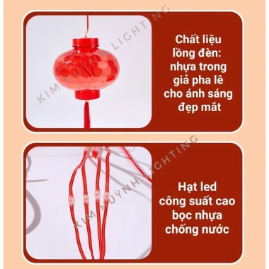 Dây đèn LED rèm lồng đỏ may mắn, trang trí Tết, chống thấm ngoài trời, 165k 7