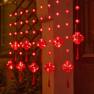 Dây đèn LED rèm lồng đỏ may mắn, trang trí Tết, chống thấm ngoài trời, 165k 9