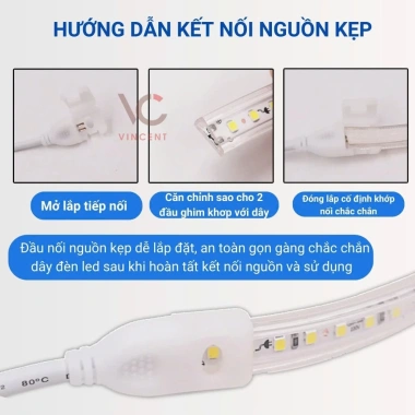 Dây đèn LED SMD2.835 bọc nhựa sắc màu 5‑30m chống nước, tặng nguồn 220V, hắt trần