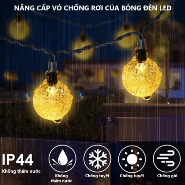 Dây đèn LED trang trí năng lượng mặt trời ONR – Quả cầu bi bọt, chống nước, 20‑50‑100 bóng, giá chỉ 113k
