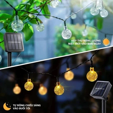 Dây đèn LED trang trí năng lượng mặt trời ONR – Quả cầu bi bọt, chống nước, 20‑50‑100 bóng, giá chỉ 113k
