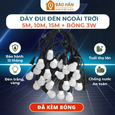 Dây đèn ngoài trời 5m-10m chống nước, trang trí cà phê, Noel Tết - 99.000 VND