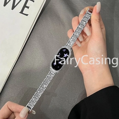 Dây đeo cổ tay 12mm kim loại không gỉ cho Xiaomi Mi Band 10/9/8/7/6/5/4/3 NFC - Vòng kim cương sang trọng