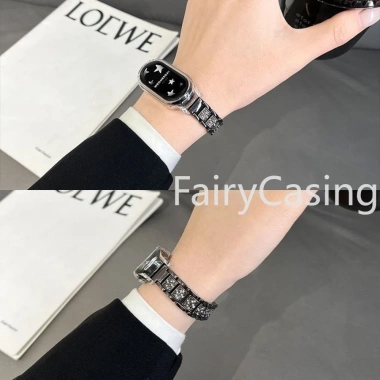 Dây đeo cổ tay 12mm kim loại không gỉ cho Xiaomi Mi Band 10/9/8/7/6/5/4/3 NFC - Vòng kim cương sang trọng