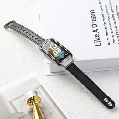Dây đeo cổ tay da khung kim loại cho Huawei Band 10 9 8 7 6 và Honor Band 9 7 6 – Giá ưu đãi 173.635₫