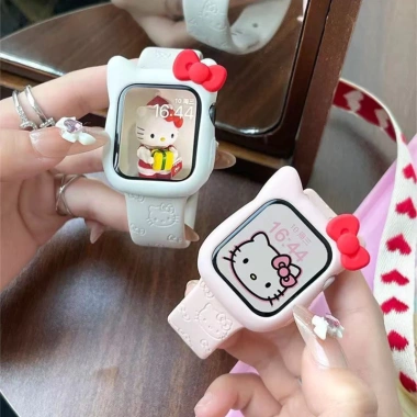 Dây đeo Hello Kitty silicon khắc hình hoạt hình cho Apple Watch Ultra Series 10‑2, 38‑49mm, giảm giá 108.900đ