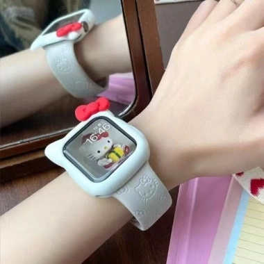 Dây đeo Hello Kitty silicon khắc hình hoạt hình cho Apple Watch Ultra Series 10‑2, 38‑49mm, giảm giá 108.900đ