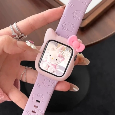 Dây đeo Hello Kitty silicon khắc hình hoạt hình cho Apple Watch Ultra Series 10‑2, 38‑49mm, giảm giá 108.900đ