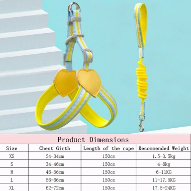 Dây đeo ngực thú cưng áo Vest, dây xích đi bộ 1,5‑22kg, PU thoáng khí, khóa kim loại, nhiều màu