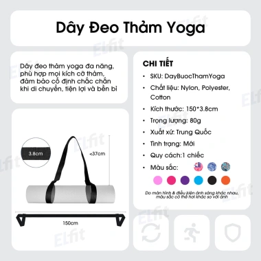 Dây Đeo Vai Buộc Thảm Yoga Cotton Co Giãn, Dây Uốn Dẻo, phù hợp Yoga Pilates Gym