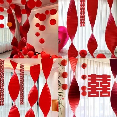 Dây Giấy Xếp Đỏ Song Hỷ Gợn Sóng – Trang Trí Nhà Cửa, Tiệc Cưới, Trung Thu, Lễ Tết, Decor chụp ảnh, Giá chỉ 50.000đ