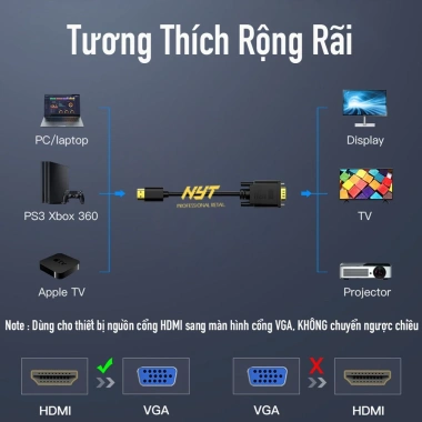 Dây HDMI sang VGA 0.5‑10m NYT H2V101 Cao Cấp - Bảo Hành 12 Tháng, Giá 89.000₫