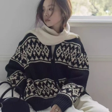 Dây Kéo Áo Len Jacquard Cardigan Retro - Áo Khoác Rời Lười Phong Cách Hàn Quốc, Giá ưu đãi 142.560₫ 2