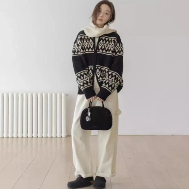Dây Kéo Áo Len Jacquard Cardigan Retro - Áo Khoác Rời Lười Phong Cách Hàn Quốc, Giá ưu đãi 142.560₫ 3