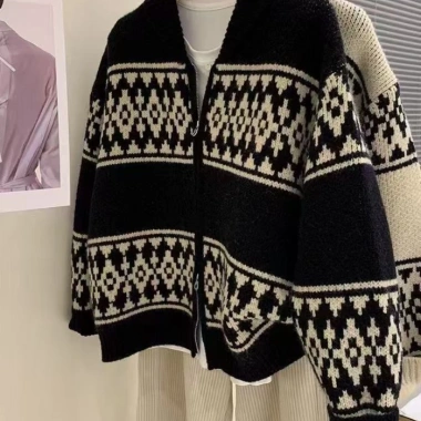 Dây Kéo Áo Len Jacquard Cardigan Retro - Áo Khoác Rời Lười Phong Cách Hàn Quốc, Giá ưu đãi 142.560₫ 6