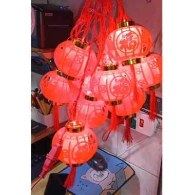 Dây lồng đèn rèm thả đỏ phúc lộc 3m 10 bóng - Trang trí Tết may mắn, tài lộc