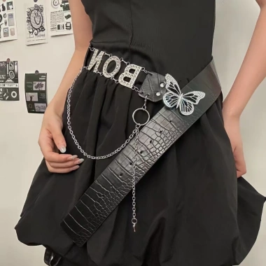 Dây Nịt Unisex Da Mix Đinh Tán Y2K – Chữ Cá Tính, Năng Động, Giảm Giá 153k