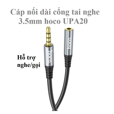 Dây nối dài tai nghe 3.5mm Hoco UPA20 - Kết nối mic, chất liệu bền, âm thanh ổn định, dễ lắp đặt, giá ưu đãi 47.000 VND