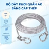 Dây phơi cáp thép 4.6m bọc vinyl chống gỉ, carabiner, chịu lực cao, treo quần áo