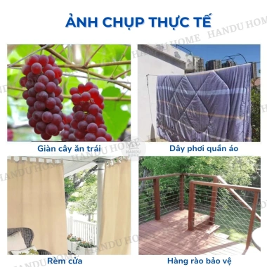 Dây phơi cáp thép 4.6m bọc vinyl chống gỉ, carabiner, chịu lực cao, treo quần áo 8