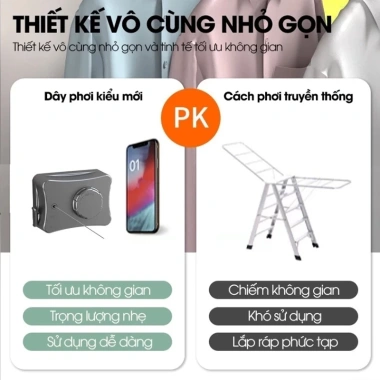 Dây Phơi Quần Áo Dây Rút Vô Hình 5.1m - Treo Trong Phòng Tắm & Ban Công, Giá Ưu Đãi 155.900 4