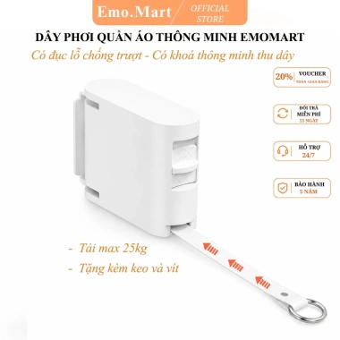 Dây phơi quần áo EMOMART không khoan, chịu tải 25kg, chống trượt gió, chống gỉ cao cấp