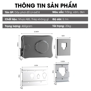 Dây Phơi Quần Áo LH-6.474 Dây Rút 5.1m Treo Phòng Tắm Ban Công Giá 175k 2 Dây Phơi Quần Áo LH-6.474 Dây Rút 5.1m Treo Phòng Tắm Ban Công Giá 175k 2