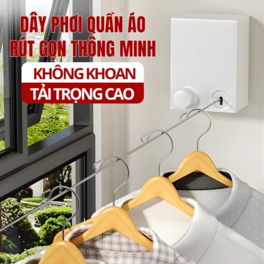 Dây Phơi Quần Áo Rút Gọn HIKARI Inox 304 - Chịu 30kg, Không Khoan, Dài 4.2m EC-11