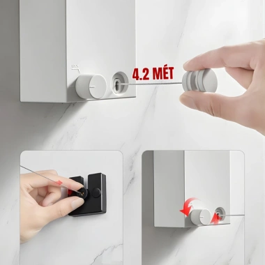 Dây Phơi Quần Áo Rút Gọn HIKARI Inox 304 - Chịu 30kg, Không Khoan, Dài 4.2m EC-11 7 Dây Phơi Quần Áo Rút Gọn HIKARI Inox 304 - Chịu 30kg, Không Khoan, Dài 4.2m EC-11 7