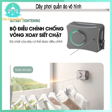 Dây phơi quần áo vô hình - treo phòng tắm, ban công, không gian gọn, chịu tải cao, 155.000đ