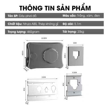 Dây phơi quần áo vô hình - treo phòng tắm, ban công, không gian gọn, chịu tải cao, 155.000đ