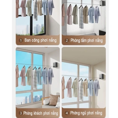 Dây phơi quần áo vô hình - treo phòng tắm, ban công, không gian gọn, chịu tải cao, 155.000đ