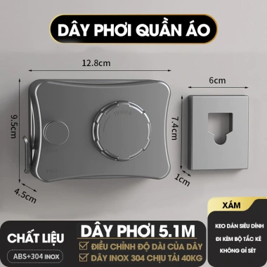 Dây phơi tàng hình LADOHOME LH-6.474 dài 5.1m - Treo tắm, ban công, ngoài trời, 225.000₫ 10 Dây phơi tàng hình LADOHOME LH-6.474 dài 5.1m - Treo tắm, ban công, ngoài trời, 225.000₫ 10
