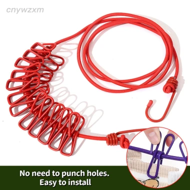 Dây Quần Áo Du Lịch 12 Kẹp Chống Gió, Chống Trượt, Co Giãn, Dễ Treo Cắm Trại Ngoài Trời - 73.7k 5