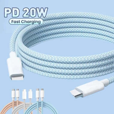 Dây sạc nhanh 20W bọc dù Type-C, hỗ trợ iPhone 7-17, Pro, Max - Giá 31.900 VND