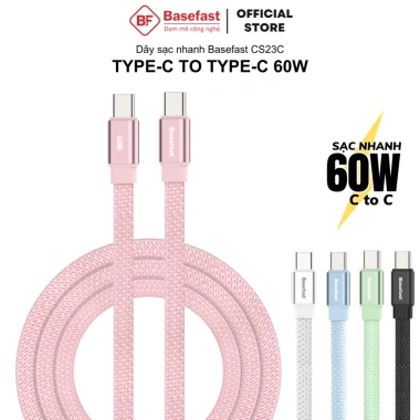 Dây sạc nhanh Type C 60W Basefast cáp bện dù C to C siêu bền cho iPhone 15 16 17 Android Samsung