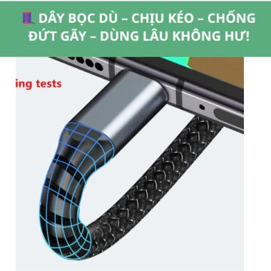 Dây Sạc Tự Ngắt 3 trong 1 100W 6A Micro USB và Type‑C, Sạc Nhanh, Giá 25.000₫
