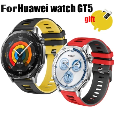 Dây Silicon Dây Đeo Tay Huawei GT5 GT5 Pro và 2 Miếng Dán Bảo Vệ Màn Hình 46mm-41mm