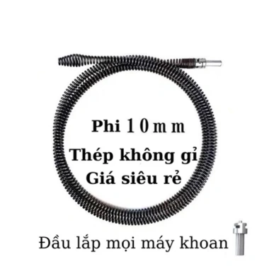 Dây thông tắc cống lò xo INOX 10m siêu bền - kèm đầu nối MOGEE, máy khoan, 56.500 VND 2