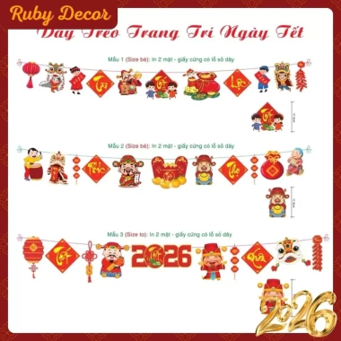 Dây trang trí Tết nguyên đán 3m - Cờ dây treo tường chữ Happy New Year, giảm giá 35.000 VND